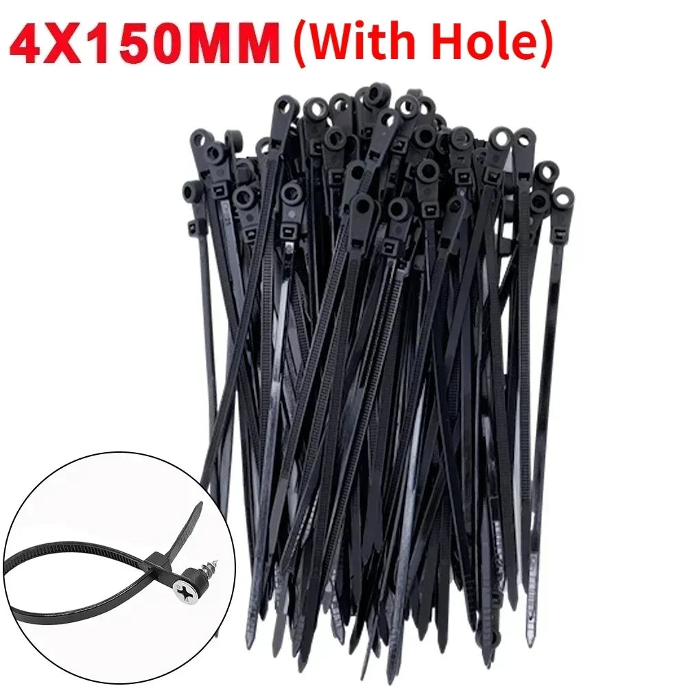500/100PCS Nylon Cable Ties with Screw Mounting Hole Self Locking Loop Wraps Bundle Fixed Cables Zip Tie Wire Fastening Straps "Free worldwide shipping 🌎
