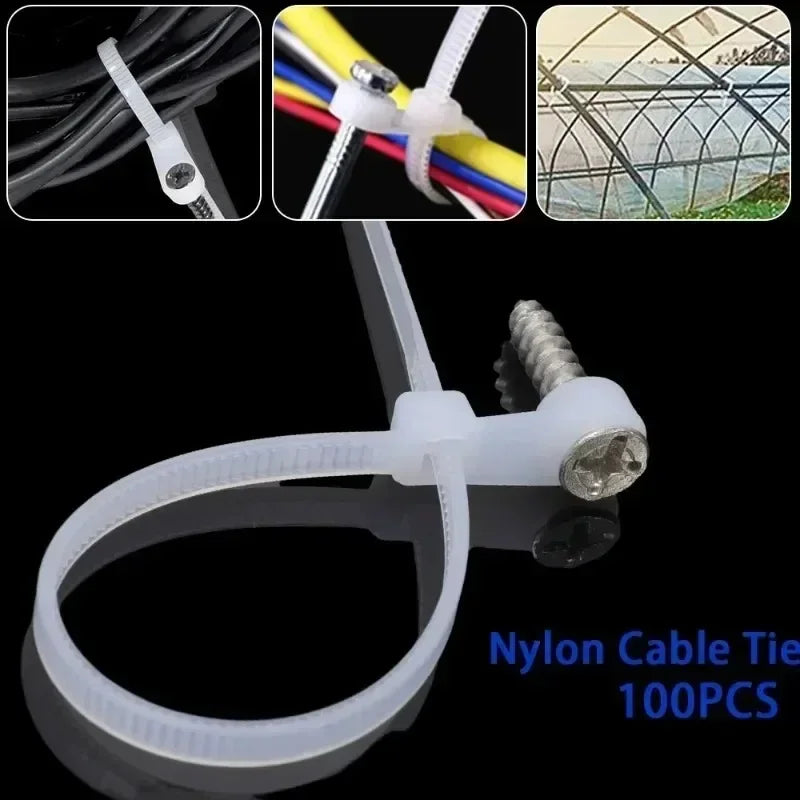 500/100PCS Nylon Cable Ties with Screw Mounting Hole Self Locking Loop Wraps Bundle Fixed Cables Zip Tie Wire Fastening Straps "Free worldwide shipping 🌎