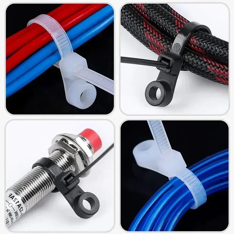 500/100PCS Nylon Cable Ties with Screw Mounting Hole Self Locking Loop Wraps Bundle Fixed Cables Zip Tie Wire Fastening Straps "Free worldwide shipping 🌎