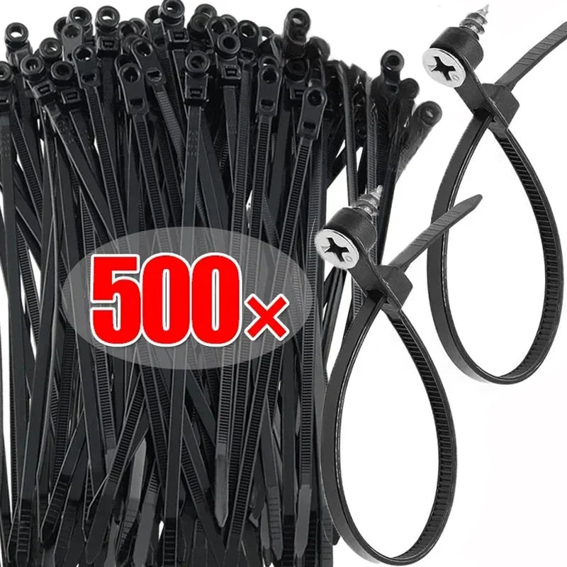 500/100PCS Nylon Cable Ties with Screw Mounting Hole Self Locking Loop Wraps Bundle Fixed Cables Zip Tie Wire Fastening Straps "Free worldwide shipping 🌎
