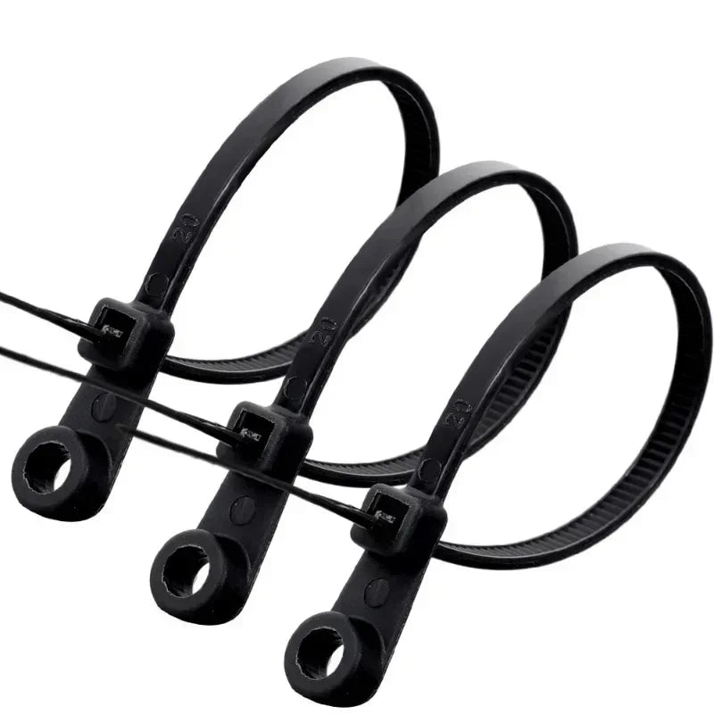 500/100PCS Nylon Cable Ties with Screw Mounting Hole Self Locking Loop Wraps Bundle Fixed Cables Zip Tie Wire Fastening Straps "Free worldwide shipping 🌎