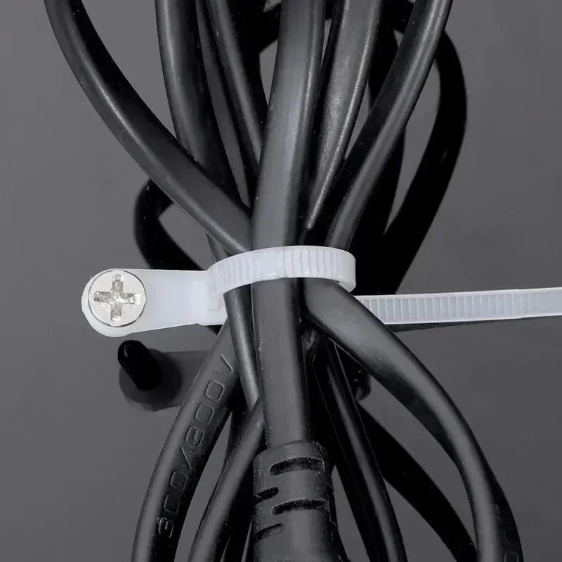 500/100PCS Nylon Cable Ties with Screw Mounting Hole Self Locking Loop Wraps Bundle Fixed Cables Zip Tie Wire Fastening Straps "Free worldwide shipping 🌎