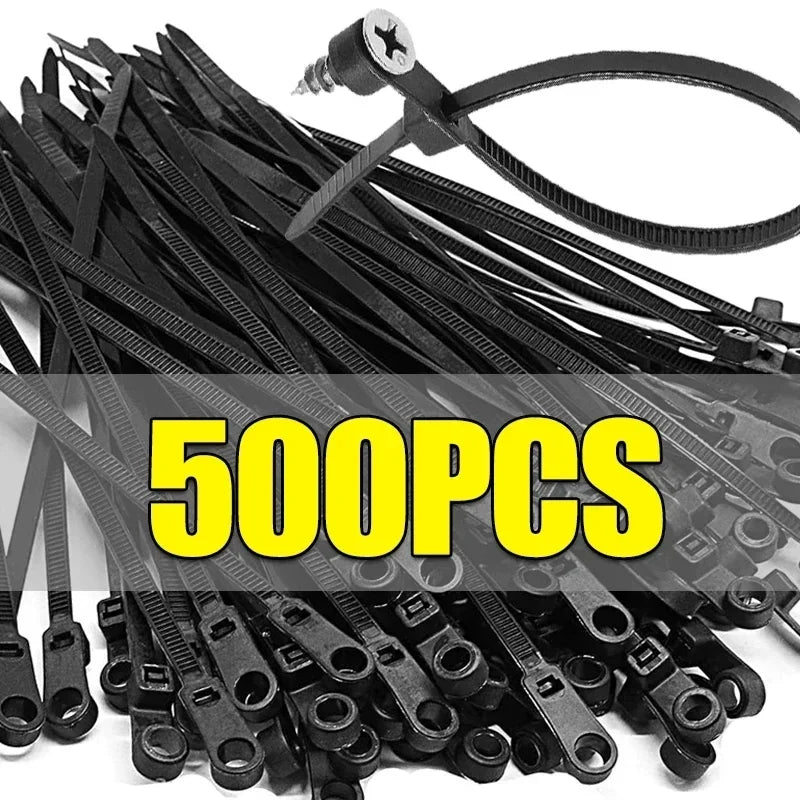 500/100PCS Nylon Cable Ties with Screw Mounting Hole Self Locking Loop Wraps Bundle Fixed Cables Zip Tie Wire Fastening Straps "Free worldwide shipping 🌎