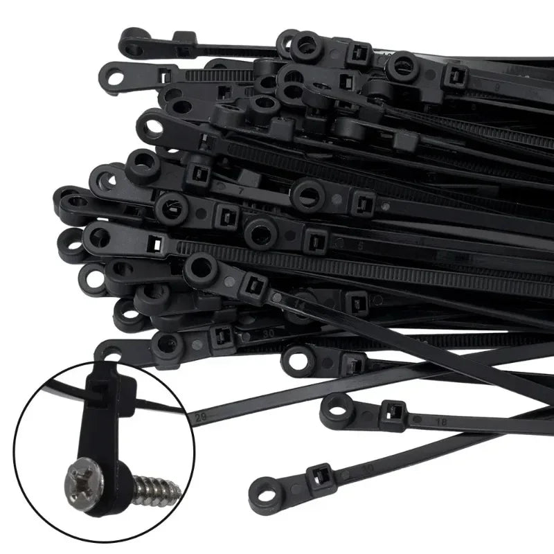 500/100PCS Nylon Cable Ties with Screw Mounting Hole Self Locking Loop Wraps Bundle Fixed Cables Zip Tie Wire Fastening Straps "Free worldwide shipping 🌎