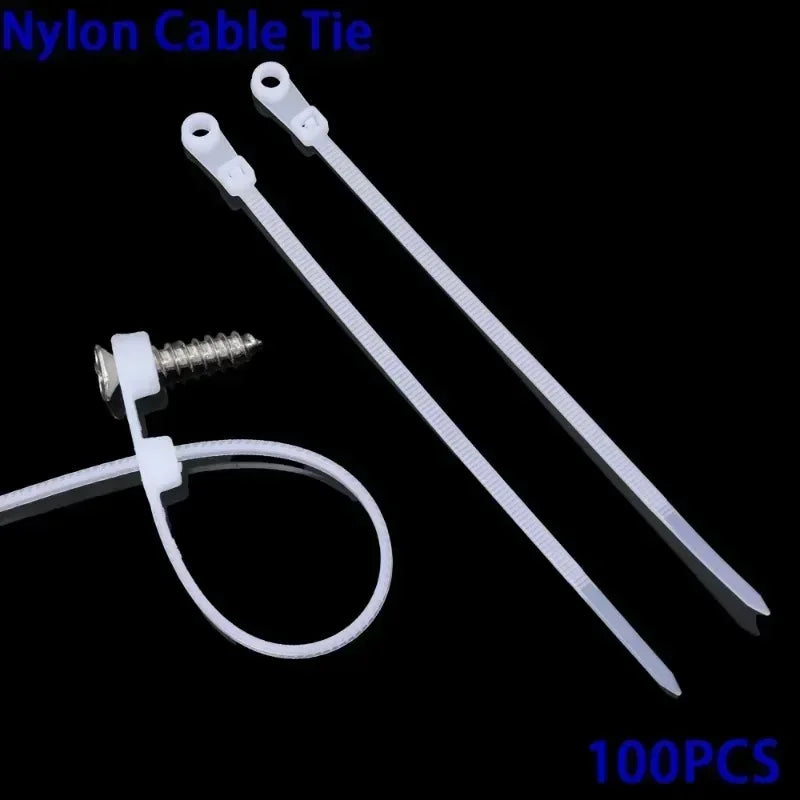 500/100PCS Nylon Cable Ties with Screw Mounting Hole Self Locking Loop Wraps Bundle Fixed Cables Zip Tie Wire Fastening Straps "Free worldwide shipping 🌎