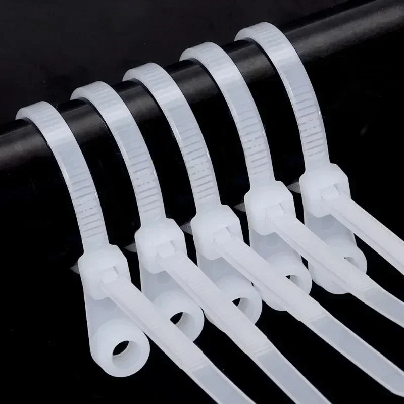 500/100PCS Nylon Cable Ties with Screw Mounting Hole Self Locking Loop Wraps Bundle Fixed Cables Zip Tie Wire Fastening Straps "Free worldwide shipping 🌎
