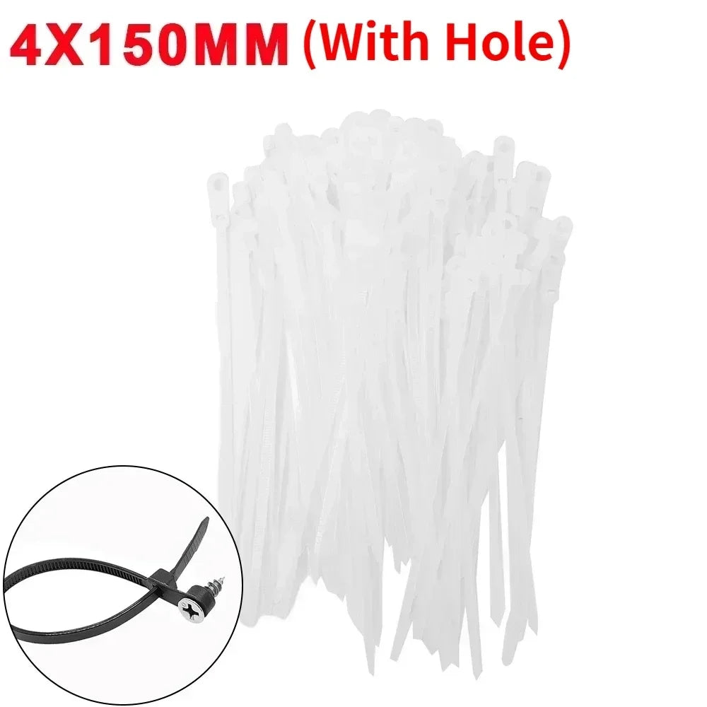 500/100PCS Nylon Cable Ties with Screw Mounting Hole Self Locking Loop Wraps Bundle Fixed Cables Zip Tie Wire Fastening Straps "Free worldwide shipping 🌎