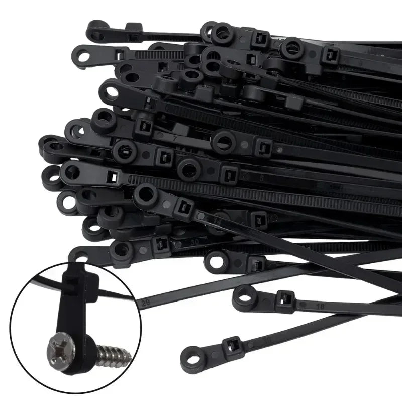 500/100PCS Nylon Cable Ties with Screw Mounting Hole Self Locking Loop Wraps Bundle Fixed Cables Zip Tie Wire Fastening Straps "Free worldwide shipping 🌎